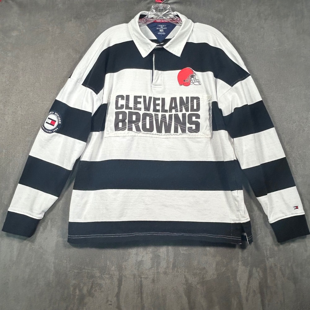 Tommy Hilfiger NFL Cleveland Browns Rugby Shirt Mens Large Striped GIII Apparel